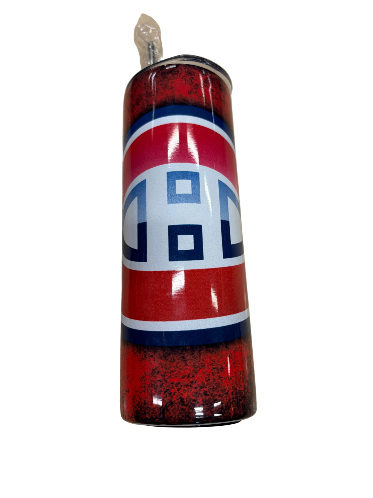 Bouteille isotherme - Canadiens rouge avec bandes bleues et blanches et motif graphique emblématique vue de face