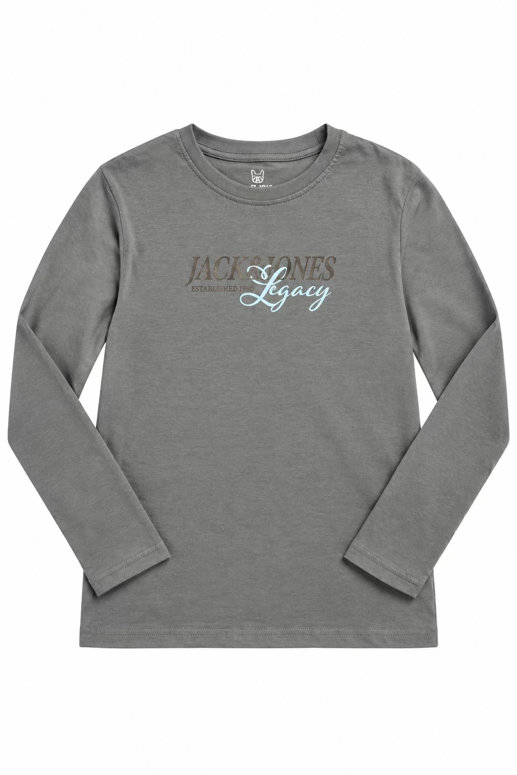 Chandail - Jack & Jones gris à manches longues avec inscription Legacy vue de face à plat