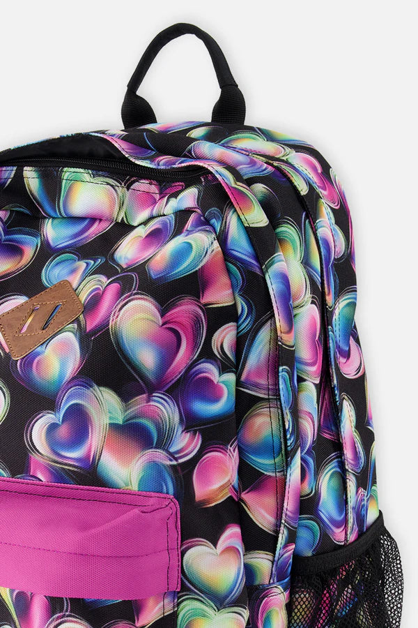 Sac à dos noir imprimé cœurs - Deux Par Deux