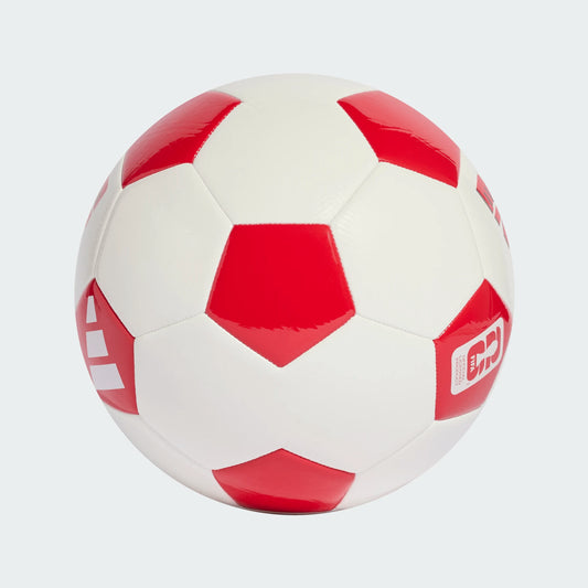 Ballon FIFA World Cup 26 Official England Club - Adidas blanc et rouge en cuir synthétique, vue de face.