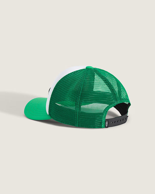 Casquette - Vans en filet vert et coton blanc, fermeture arrière réglable, vue de dos sur fond neutre.