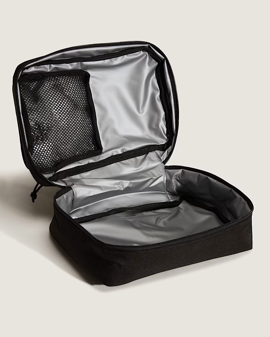 Boite à lunch - Vans noire avec intérieur argenté isotherme, compartiment filet, pour enfant, vue intérieure ouverte