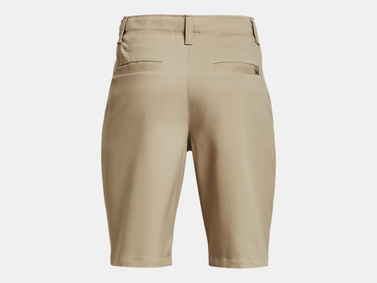 Short UA Showdown - Under Armour beige clair en tissu léger, vue de dos, short homme avec poches arrière, taille élastique réglable.