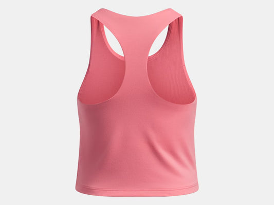 Camisole de sport UA Motion - Under Armour rose saumon en polyester et élasthane, vue de dos sur fond blanc.