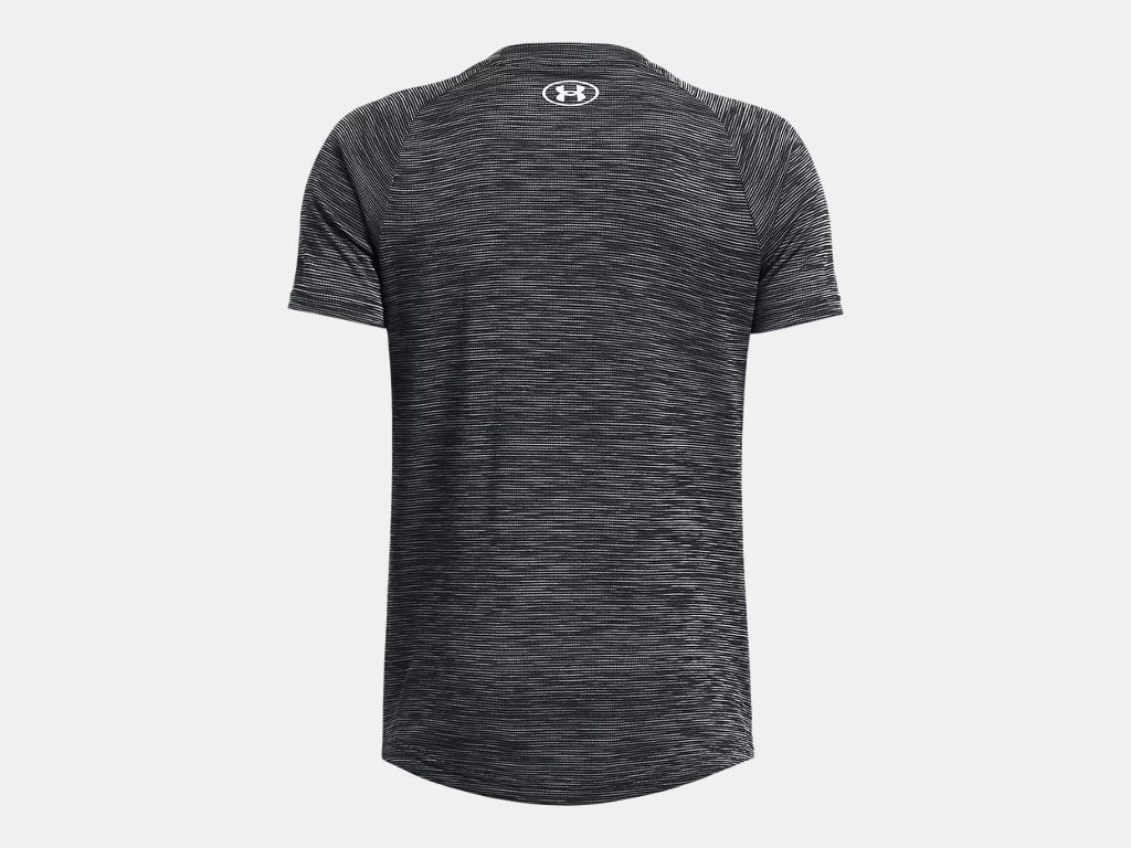 T-Shirt UA Tech™ - Under Armour gris foncé chiné, manches courtes, en polyester, vue de dos, pour homme adulte