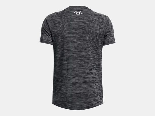 T-Shirt UA Tech™ - Under Armour gris foncé chiné, manches courtes, en polyester, vue de dos, pour homme adulte