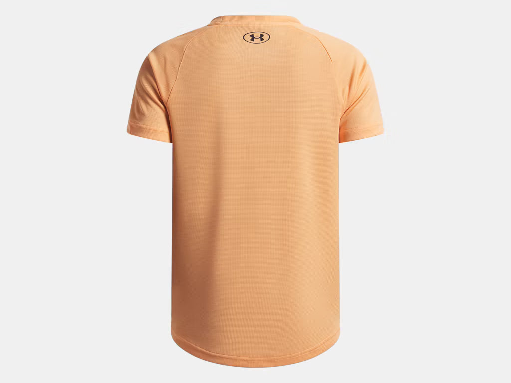 T-Shirt UA Tech™ - Under Armour orange clair en polyester léger, vue de dos, manches courtes, pour enfant garçon