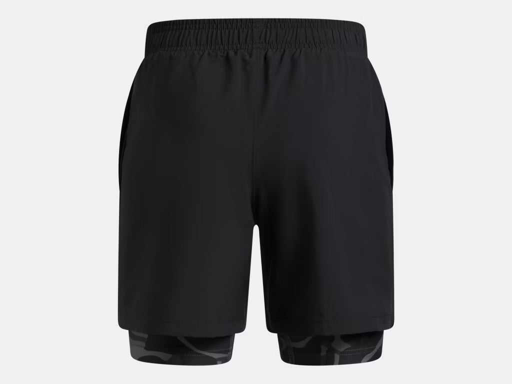 Short 2-en-1 UA Tech™ - Under Armour noir avec short intérieur camouflage gris, textile tissé léger, vue de face