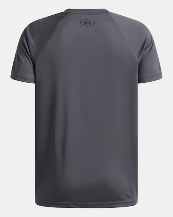 T-Shirt UA Tech™ - Under Armour gris foncé en polyester, style manches courtes, vue de dos, coupe sportive homme adulte.