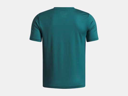 T-Shirt UA Vanish - Under Armour vert émeraude en tissu technique, manches courtes, vue de dos, pour homme adulte.