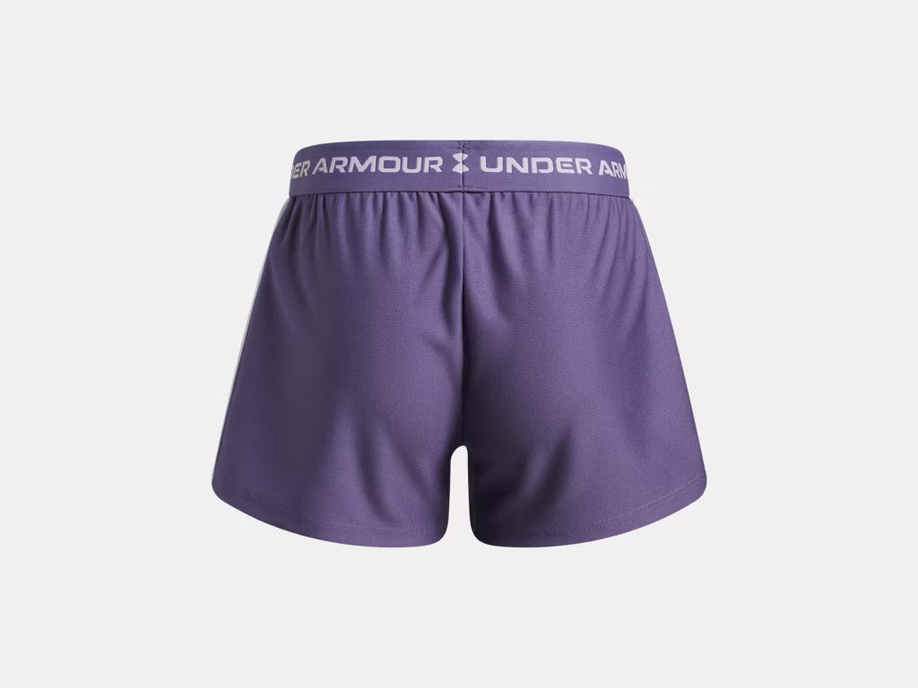 Short UA Tech™ Match - Under Armour violet en tricot léger, taille mi-haute élastique, vue arrière sur fond clair
