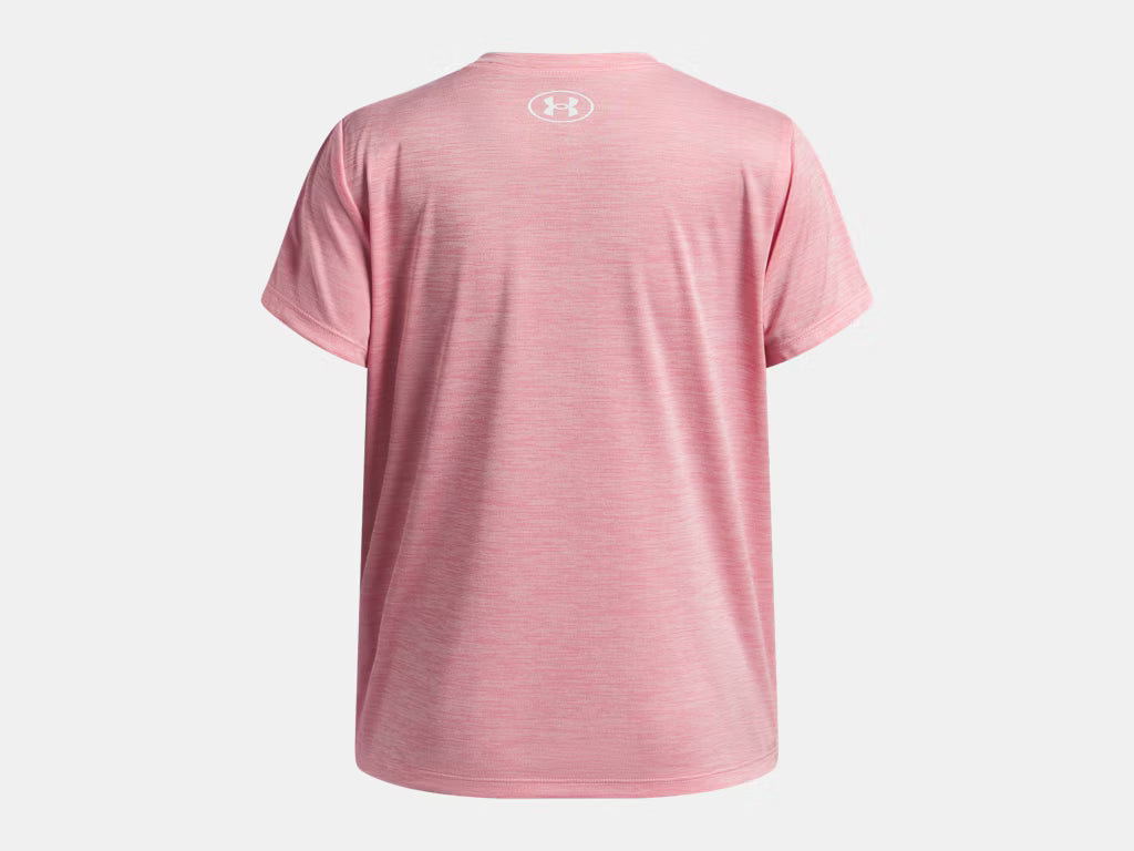 T-Shirt UA Tech™ - Under Armour rose chiné en polyester, coupe droite, vue de dos, taille enfant garçon.