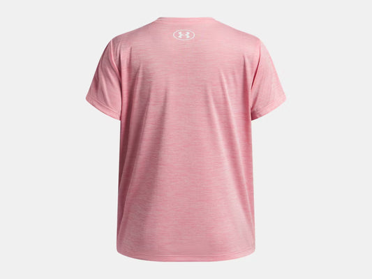 T-Shirt UA Tech™ - Under Armour rose chiné en polyester, coupe droite, vue de dos, taille enfant garçon.