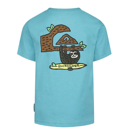 T-Shirt - Quiksilver bleu avec illustration paresseux sur surf, position galerie 2, format carré 2048x2048 pixels