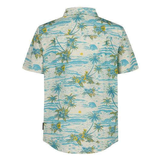 Chemise - Quiksilver 100% coton vue arrière position galerie 2 motif tropical bleu et jaune dimensions 2048x2048 carré