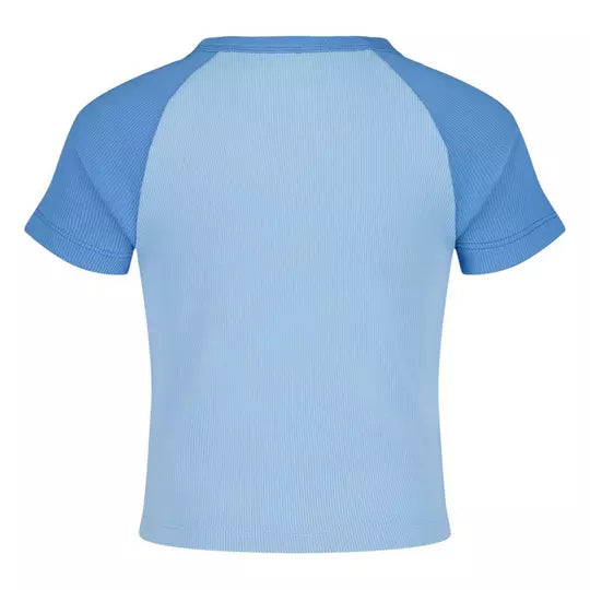 T-Shirt - Roxy bleu clair et bleu ciel en coton côtelé, pour enfant, vue de dos.