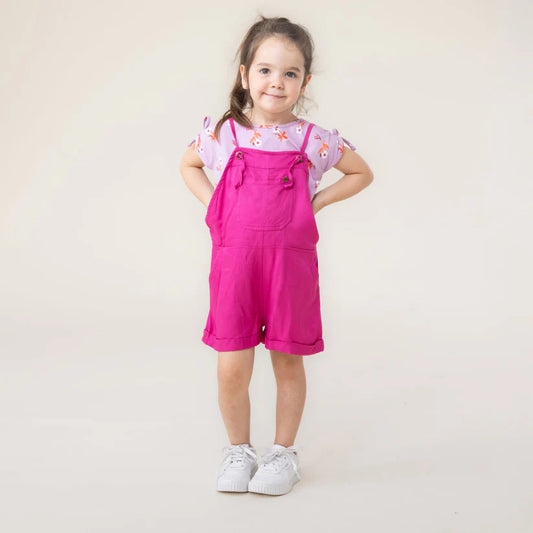 T-Shirt - Nanö rose clair imprimé floral, en jersey avec cordons aux épaules, manches courtes, porté par enfant, vue de face