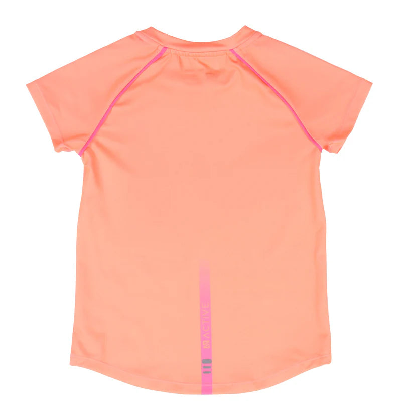 T-Shirt - Nanö orange corail avec coutures roses, manches courtes en jersey, vue de dos pour enfant