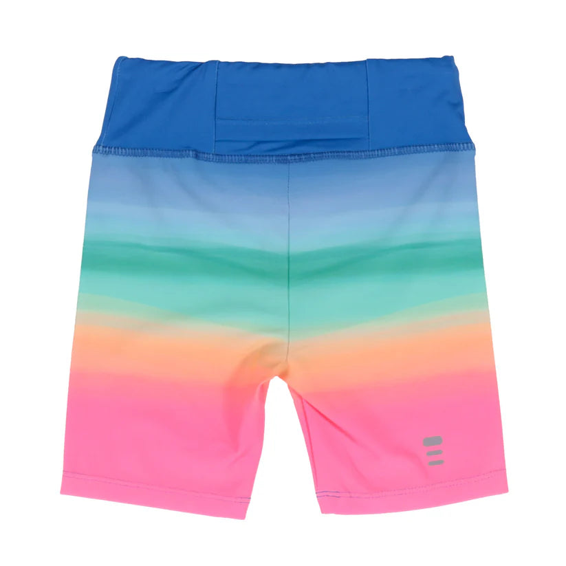 Short - Nanö short cycliste dégradé bleu vert rose avec taille yoga et poches, vue de dos sur fond blanc