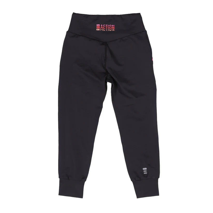 Pantalon - Nanö jogger noir en tricot double avec poches latérales et éléments réfléchissants, vue de face.