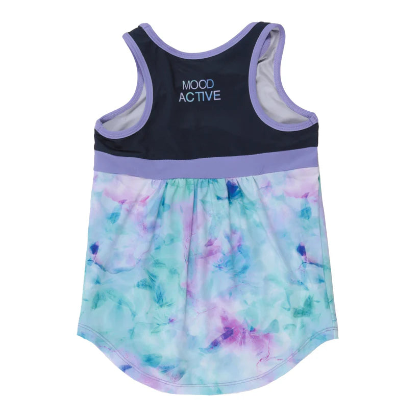 Camisole - Nanö dos nageur en jersey imprimé multicolore bleu violet blanc, détail dos, pour enfant, vue de dos