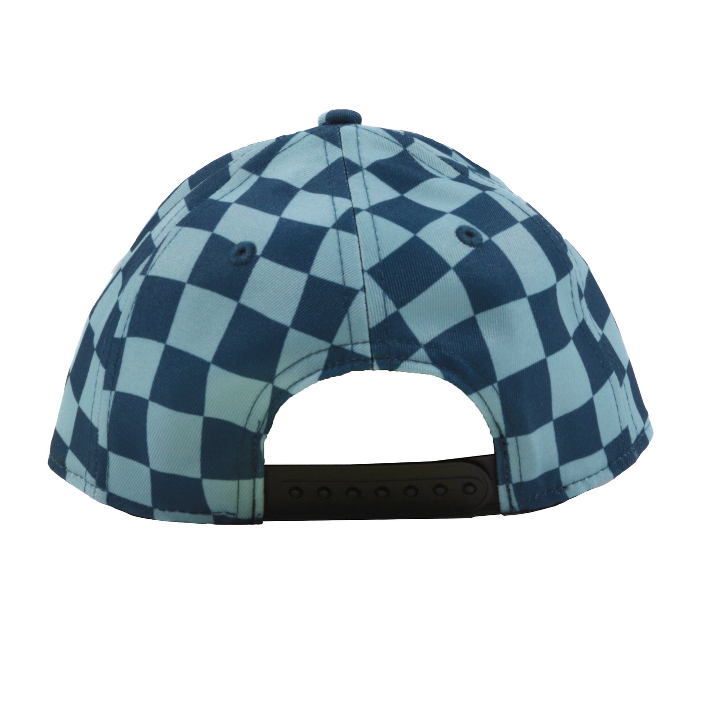 Casquette - Nanö à damiers bleu clair et bleu marine avec fermeture ajustable, vue de dos.