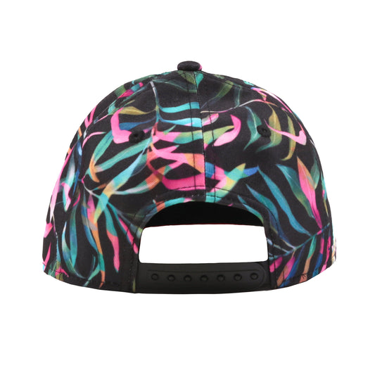 Casquette - Nanö ajustable vue de dos avec motifs colorés bleu, rose et vert sur fond noir, style urbain unisexe adulte.