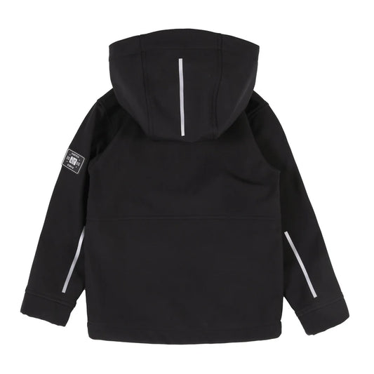 Manteau Mi-Saison Softshell - Nanö noir avec capuche, bandes réfléchissantes, pour enfant, vue de dos