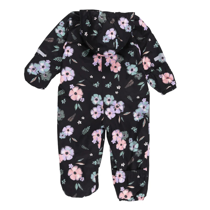 Ensemble 1 pièce - Peluche & Tartine combinaison noire à fleurs avec capuche et doublure micropolaire résistante à l’eau.