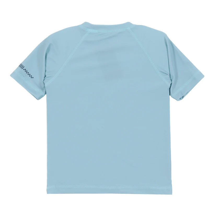 Chandail U.V - Nanö bleu clair uni manches courtes raglan, tissu polyester et élasthanne, vue de dos enfant garçon