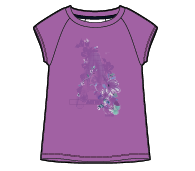 T-Shirt - Nanö violet à manches courtes avec motifs floraux blancs et bleus, style enfant, vue de face