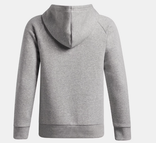 Hoodie UA Rival Fleece - Under Armour gris clair en coton polyester, style à capuche, vue de dos, pour enfant