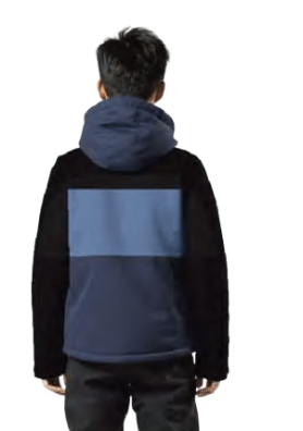 Manteau d'hiver - Under Armour bleu et noir en tissu polaire, style sportif, pour garçon, vue de dos portée sur mannequin.