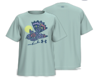 T-Shirt - Under Amour bleu clair en coton polyester avec motif graphique coloré, vue paysage en position galerie 1, taille standard.