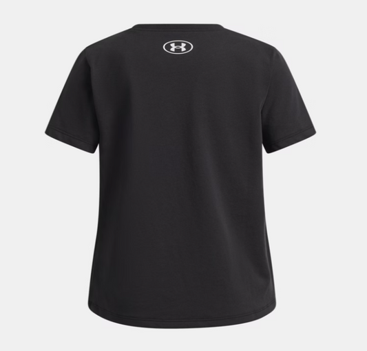 T-Shirt - Under Armour noir en coton, coupe droite, vue de dos avec logo blanc au niveau du col, pour enfant.