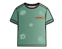 T-Shirt - Nanö vert kaki avec motifs discrets ton sur ton, col rond, pour enfant, vue de face sur fond blanc.