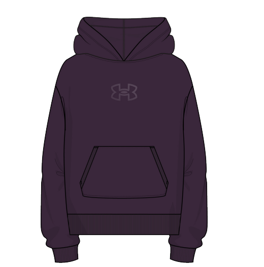 Hoodie - Under Armour violet foncé en tissu molletonné avec capuche, poche kangourou, manches longues, vue de face.