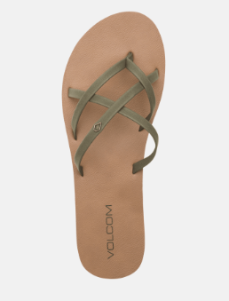 Sandales New School II - Volcom kaki et beige en cuir synthétique, style croisé, vue dessus, pour femme adulte.