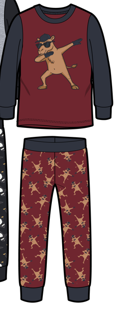 Pyjama - M.I.D bordeaux à manches longues avec motif de skateur et pantalon imprimé assorti vue de face