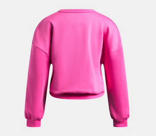 Chandail UA Rival Fleece - Under Armour rose vif en molleton doux, manches longues, vue de dos, style ample pour enfant.