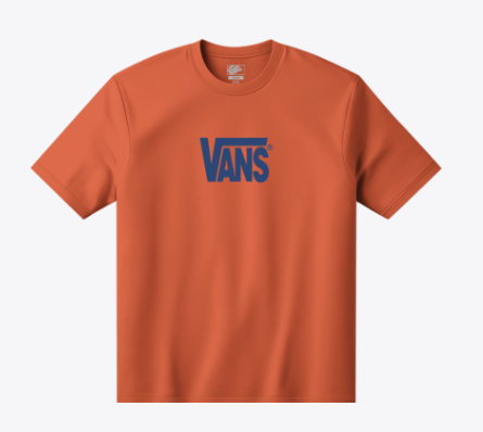 T-Shirt Stretch Logo - Vans orange avec logo bleu marine, manches courtes, col rond, vue de face, coton, adulte