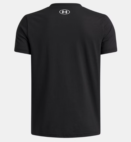 T-Shirt UA Hoops - Under Armour noir en coton polyester, coupe classique, vue de dos avec logo blanc au col