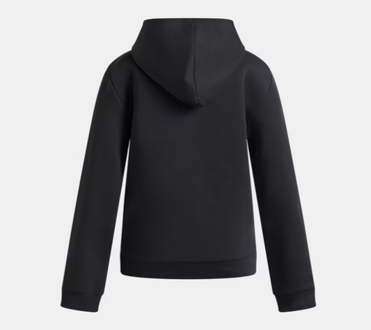 Hoodie UA Rival Fleece Shimmer - Under Armour noir uni à capuche, en tissu molletonné, vue de dos, pour enfant.