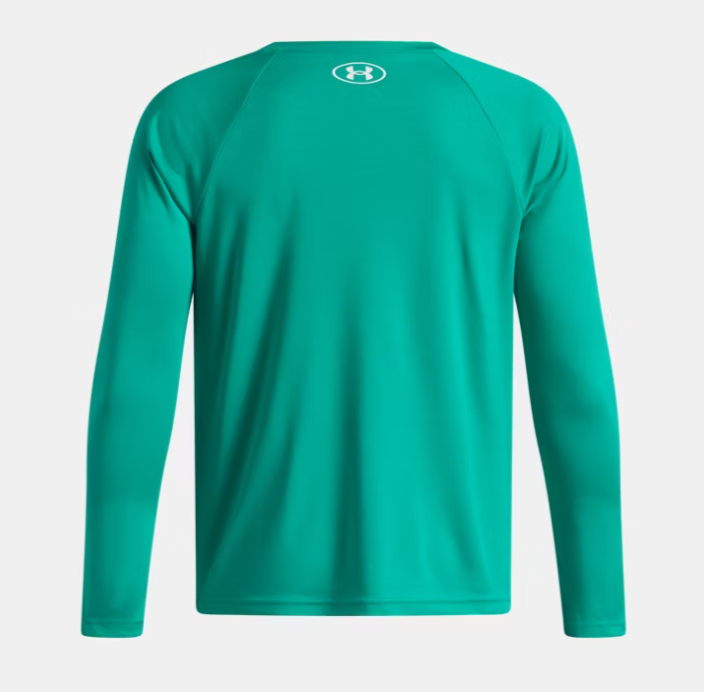 Chandail UA Tech™ Hybrid Print - Under Armour vert turquoise à manches longues, logo au col, vue de face