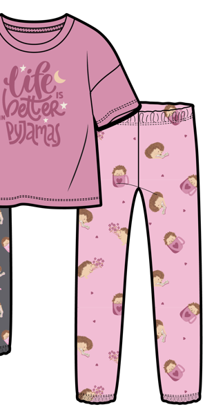 Pyjama - M.I.D rose pour enfant avec haut à manches courtes et pantalon long à motifs animaliers vue de face