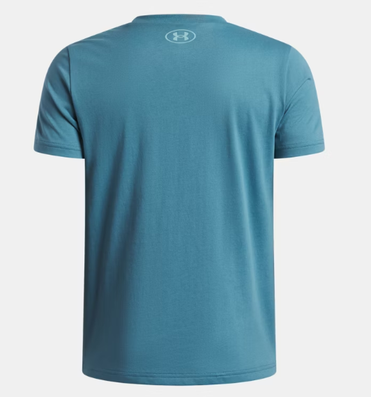 T-Shirt UA Boxed Sports - Under Armour bleu turquoise en coton polyester, style simple, vue de dos enfant garçon