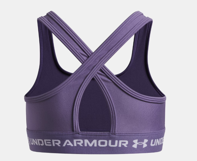 Camisole sport UA Crossback - Under Armour violette à dos croisé en polyester et élasthanne, vue de dos.