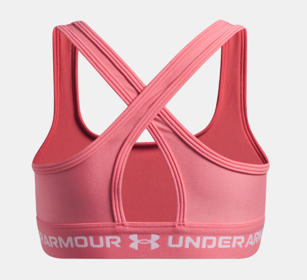 Camisole sport UA Crossback - Under Armour rose avec bretelles croisées, tissu polyester et élasthanne, vue de dos.
