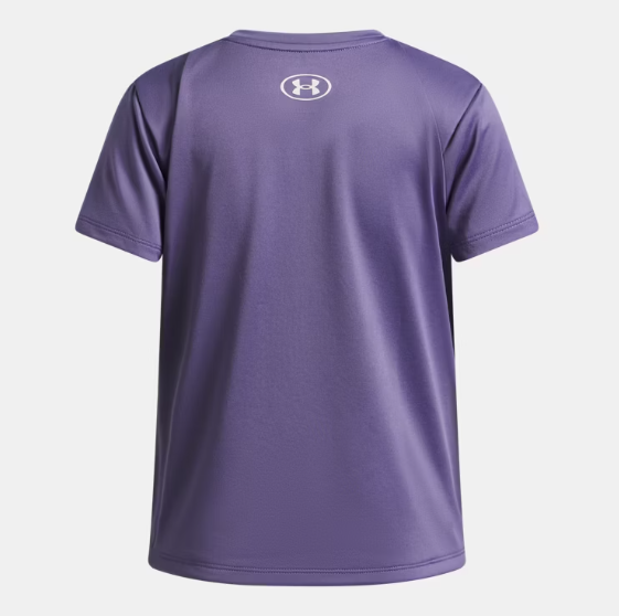T-Shirt UA Tech™ - Under Armour violet en polyester pour enfant, vue de dos avec logo blanc au col