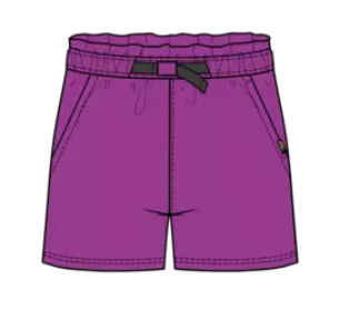 Short - Chlorophylle short violet en nylon ripstop recyclé avec taille élastique et sangle d'ajustement, vue de face.